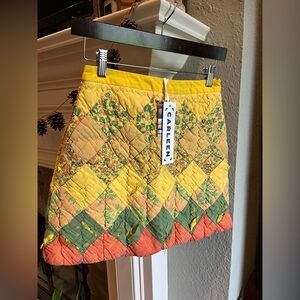 Carleen Free People One of A Kind Quilted Mini Skirt Thrashed XS Yellow Multi